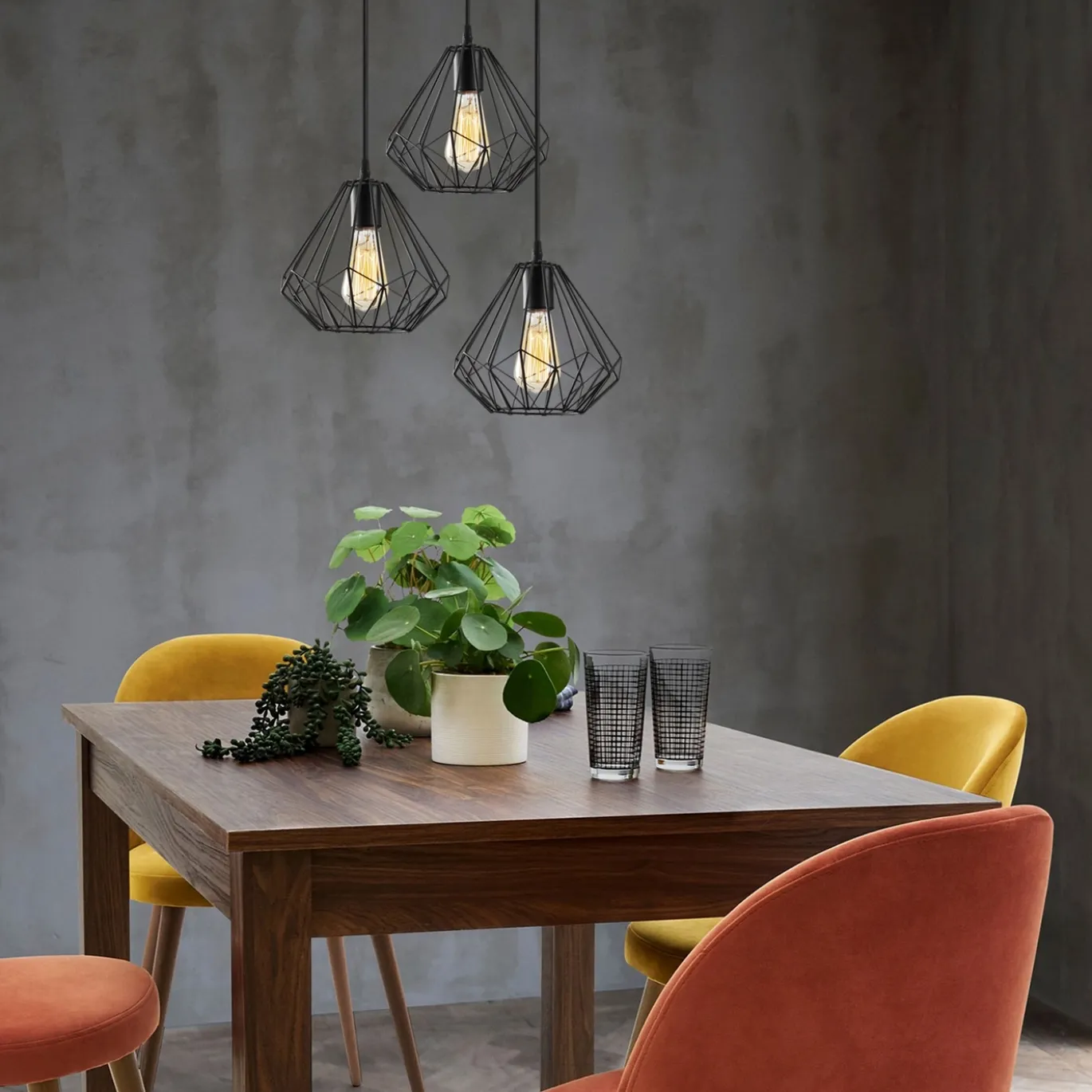 Hanglamp Diamond 3-Lichts Getrapt Zwart