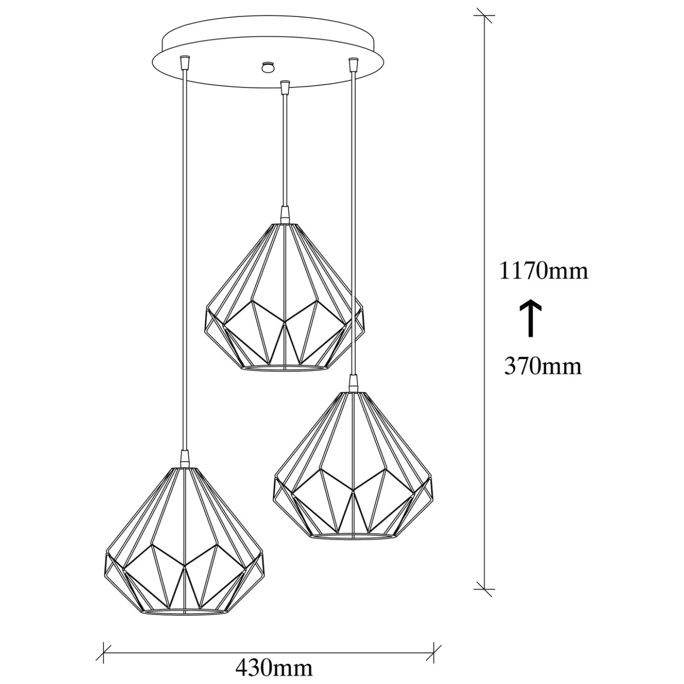 Hanglamp Diamond 3-Lichts Getrapt Zwart
