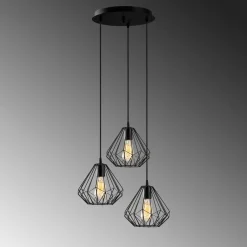 Hanglamp Diamond 3-Lichts Getrapt Zwart