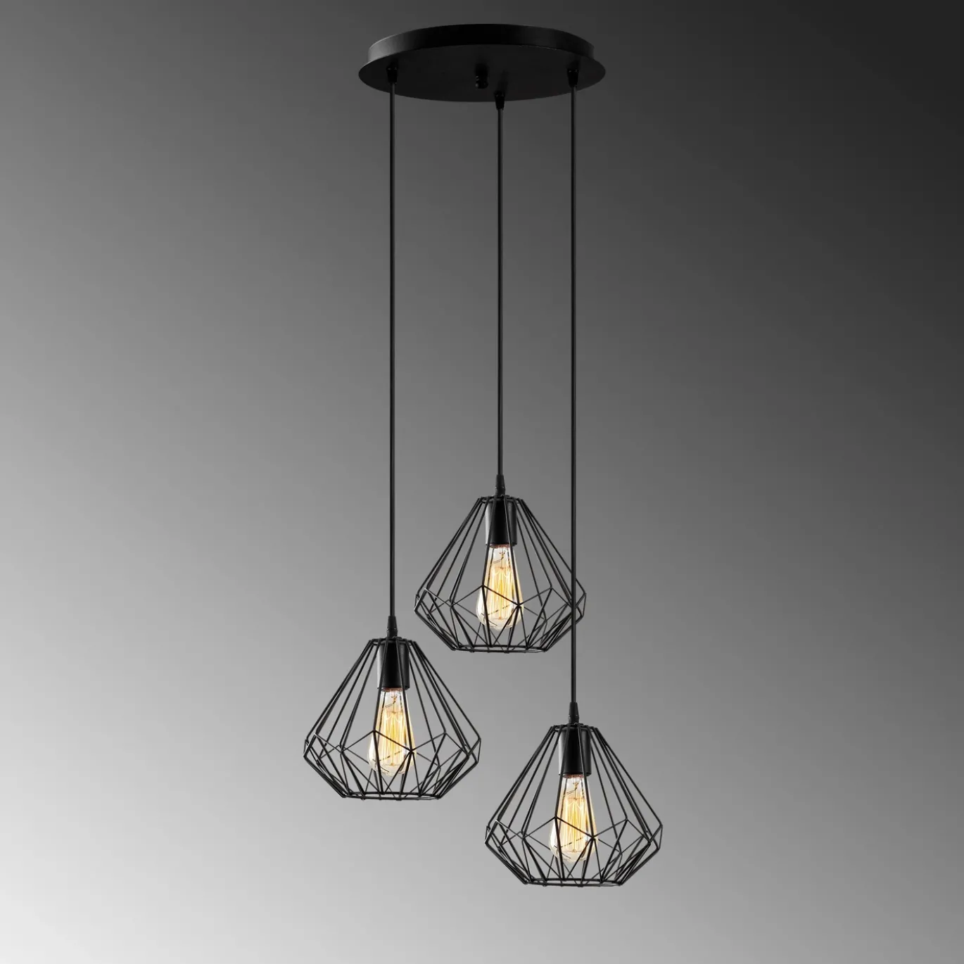 Hanglamp Diamond 3-Lichts Getrapt Zwart