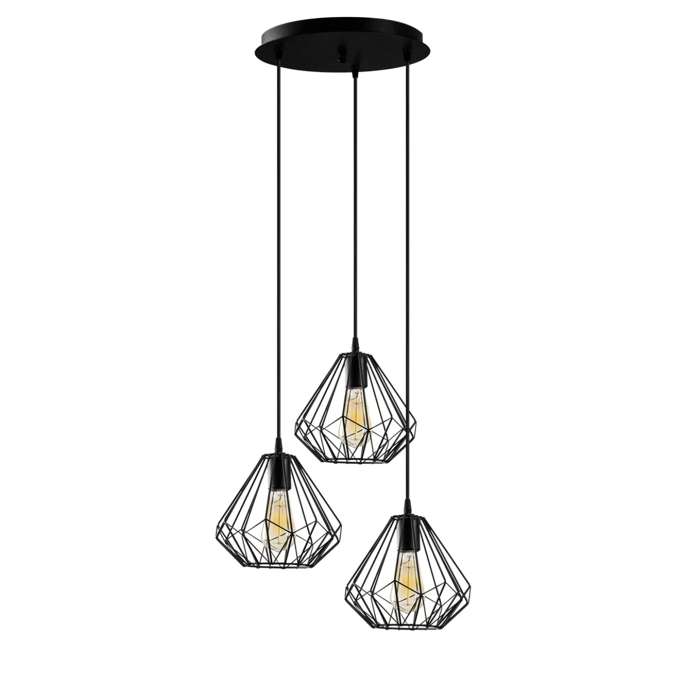 Hanglamp Diamond 3-Lichts Getrapt Zwart