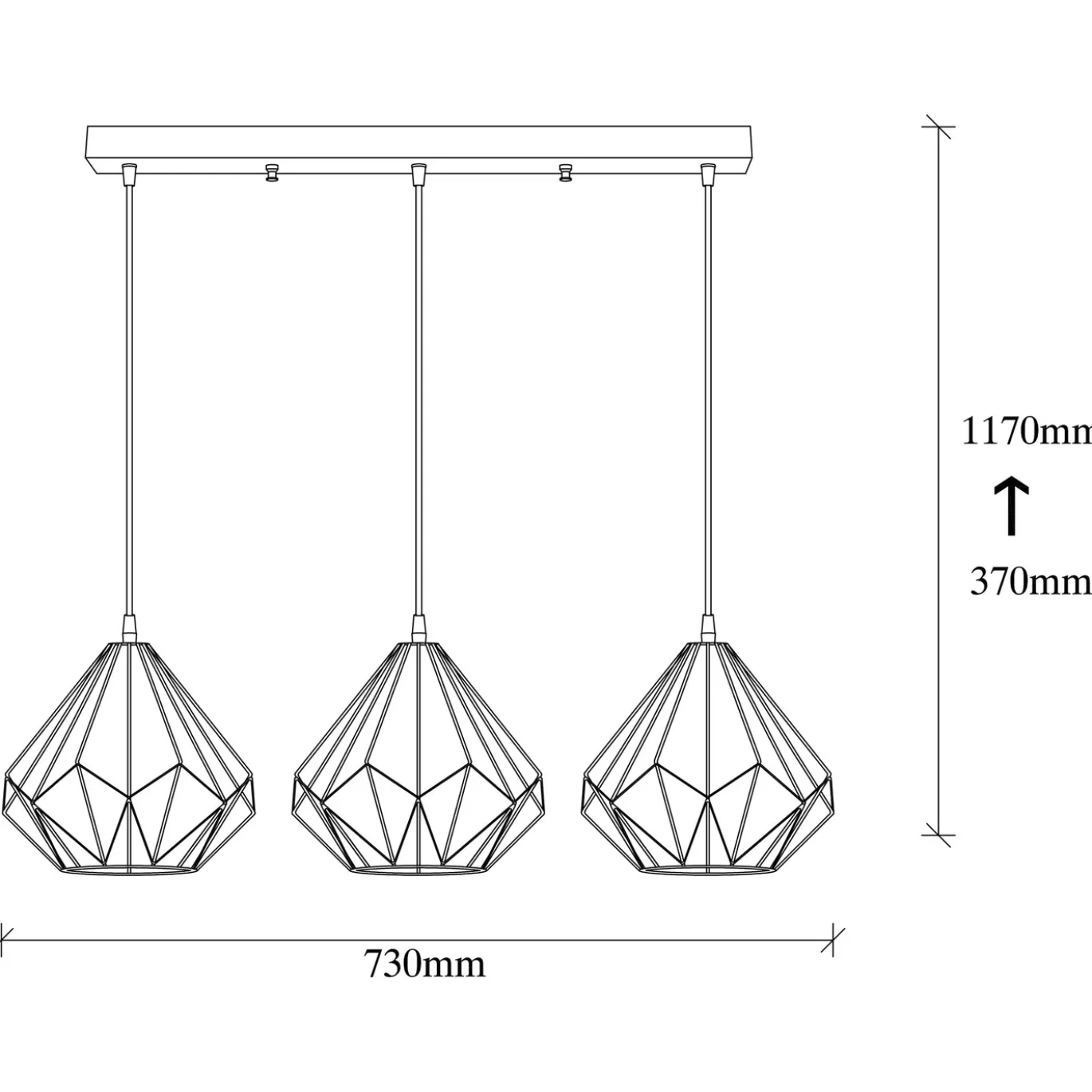 Hanglamp Diamond Zwart 3-Lichts