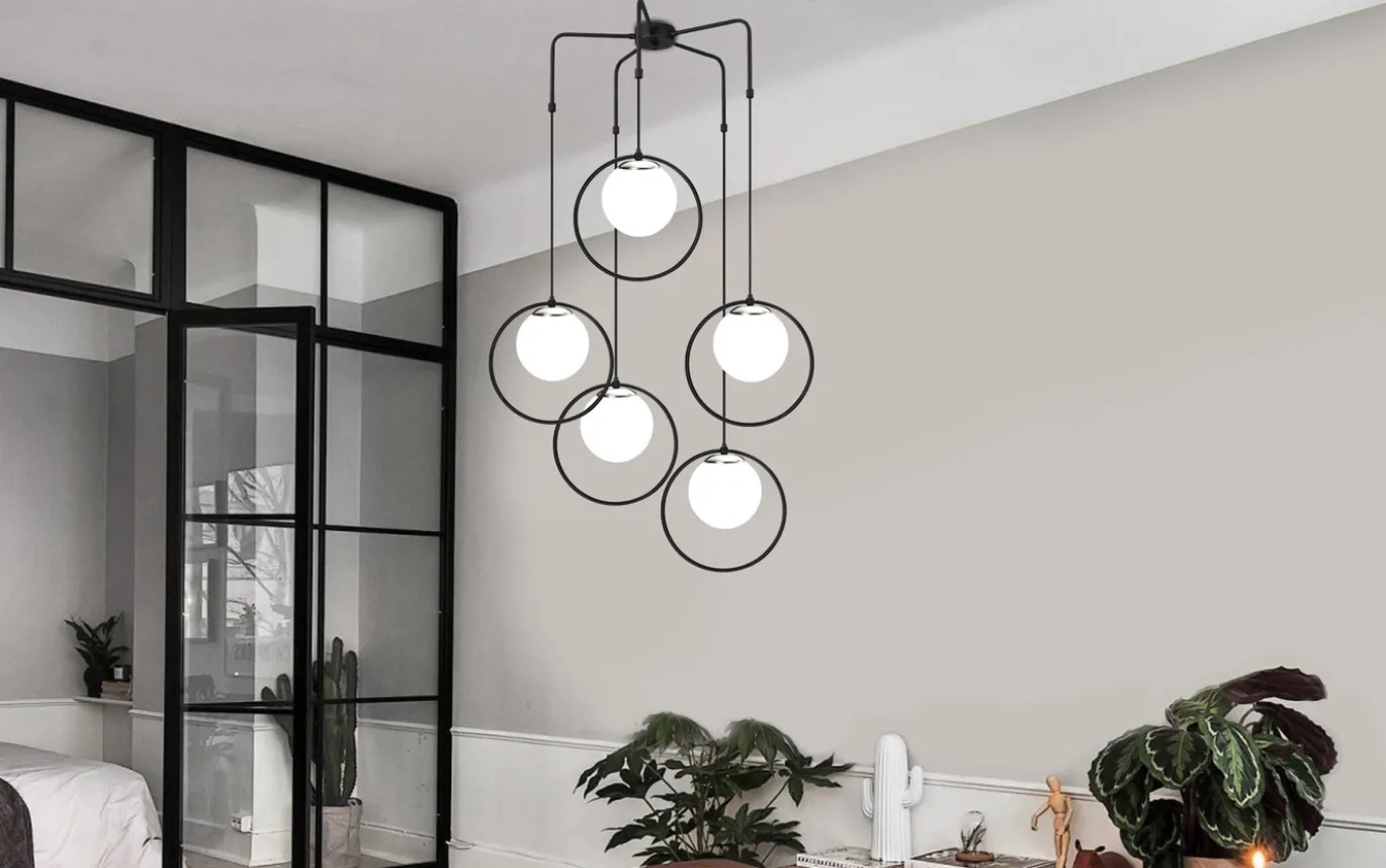 Hanglamp Dolunay 5-Lichts Zwart/Wit