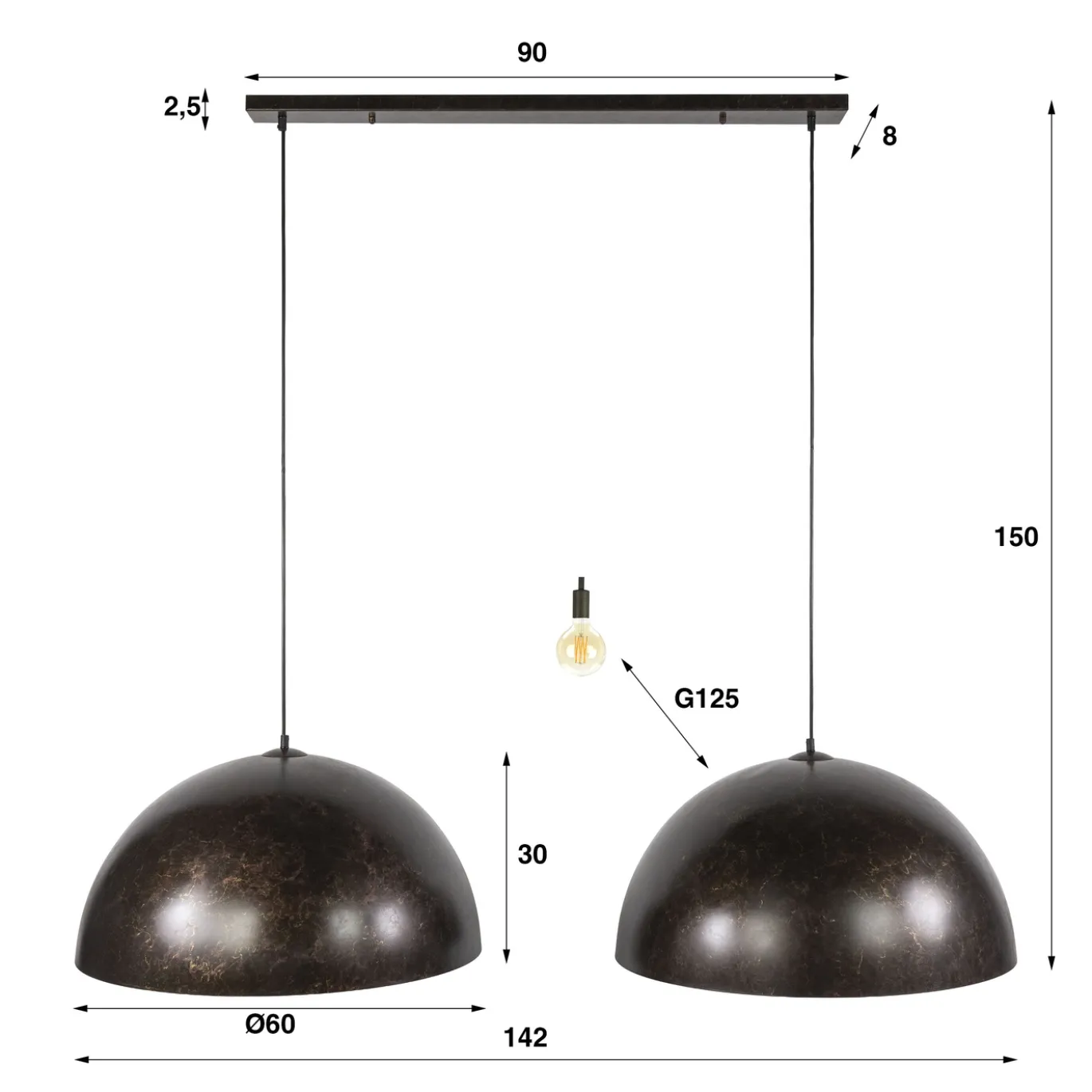 Hanglamp Dome 2-lichts Ø60cm Urban Bruin - Giga Meubel