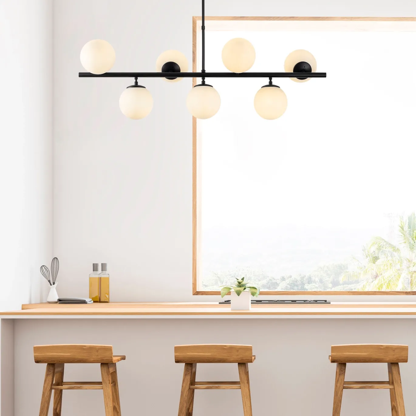 Hanglamp Fazli Metaal Zwart Wit 7-Lichts