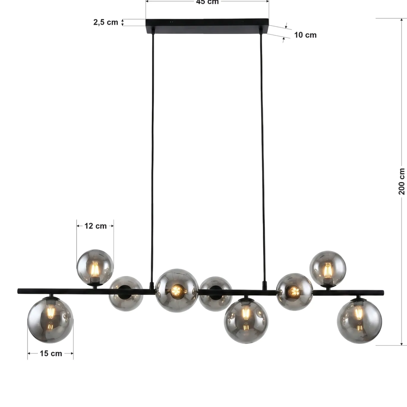 Hanglamp Finn 9-Lichts Smoke Glas - Giga Meubel