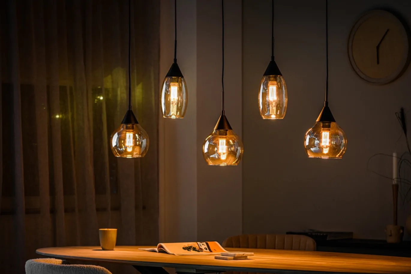 Hanglamp Grietje 5-Lichts Amber Glas - Giga Meubel