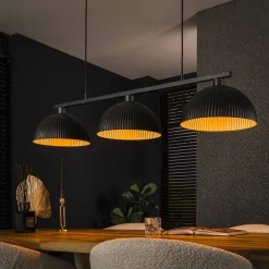 Hanglamp Halfronde Kap-Ribbel 3-Lichts Metaal Zwart - Giga Meubel
