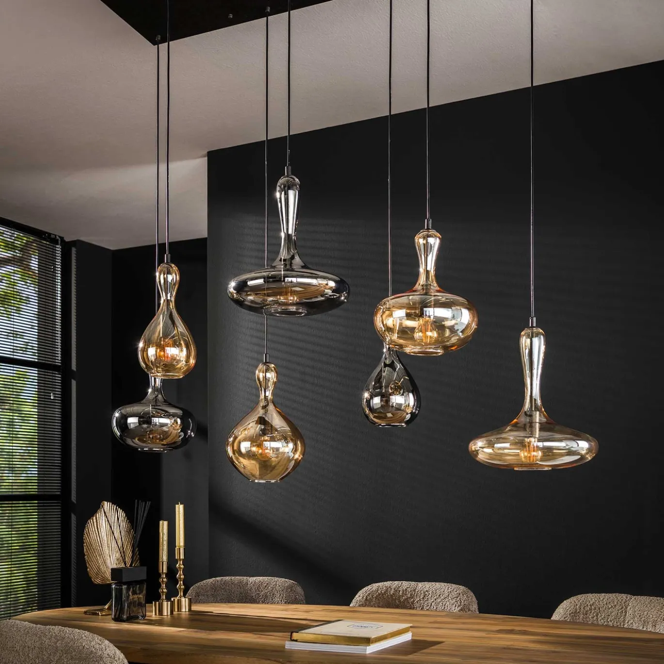 Hanglamp 4+3 Karaf Artic Zwart - Giga Meubel