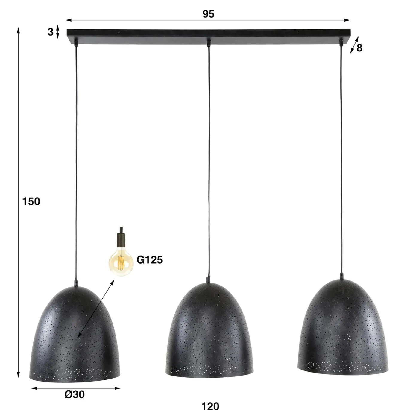 Hanglamp Kosmos 3-Lichts Metaal Charcoal - Giga Meubel