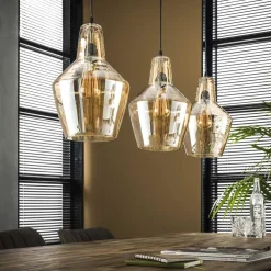 Hanglamp 3L Amber Glas Kegel - Giga Meubel