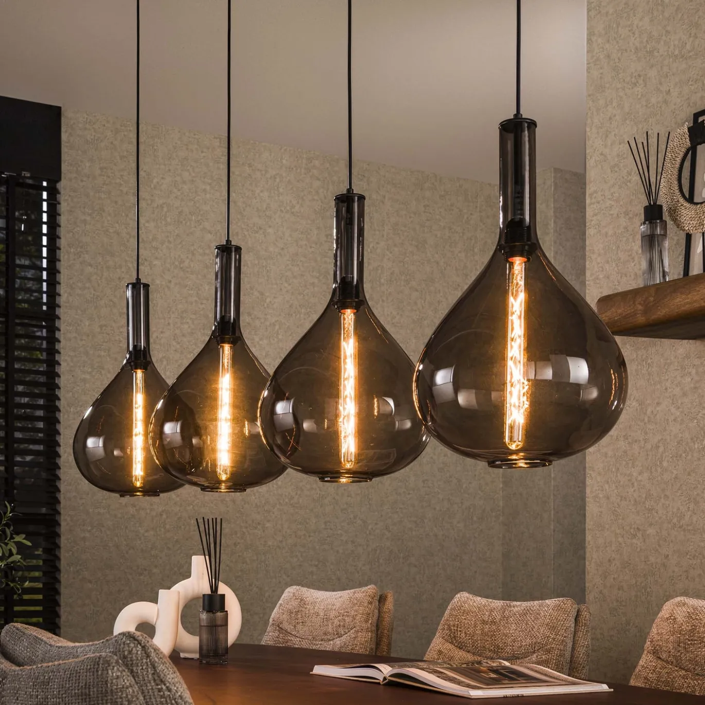 Hanglamp 4L Drop Smoke Glas Artic Zwart - Giga Meubel