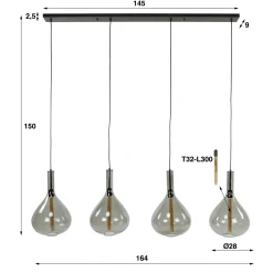 Hanglamp 4L Drop Smoke Glas Artic Zwart - Giga Meubel
