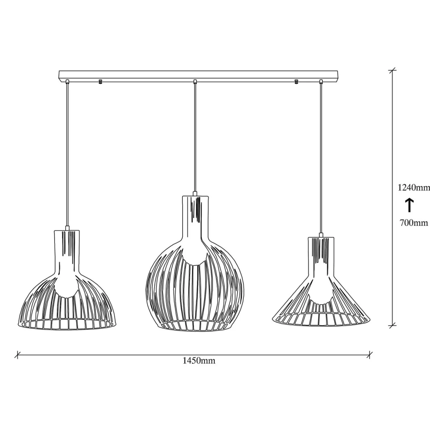 Hanglamp 3-Lichts Fellino IJzer Zwart