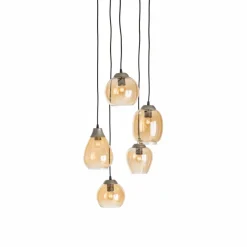 Hanglamp 5-Lichts Mix Getrapt Amberkleurig Glas - Giga Meubel