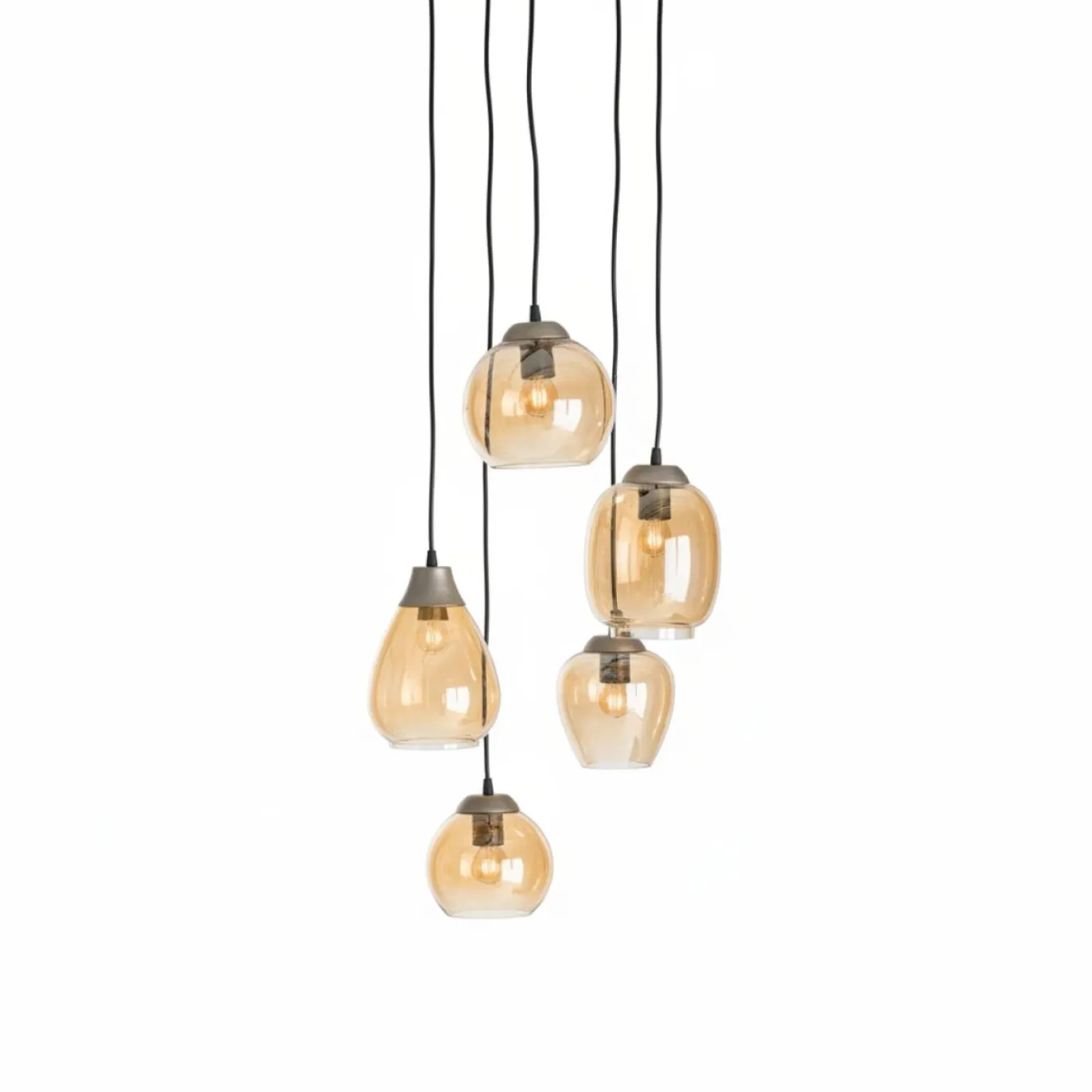 Hanglamp 5-Lichts Mix Getrapt Amberkleurig Glas - Giga Meubel