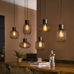 Hanglamp 6-Lichts Mix Metal Charcoal - Giga Meubel
