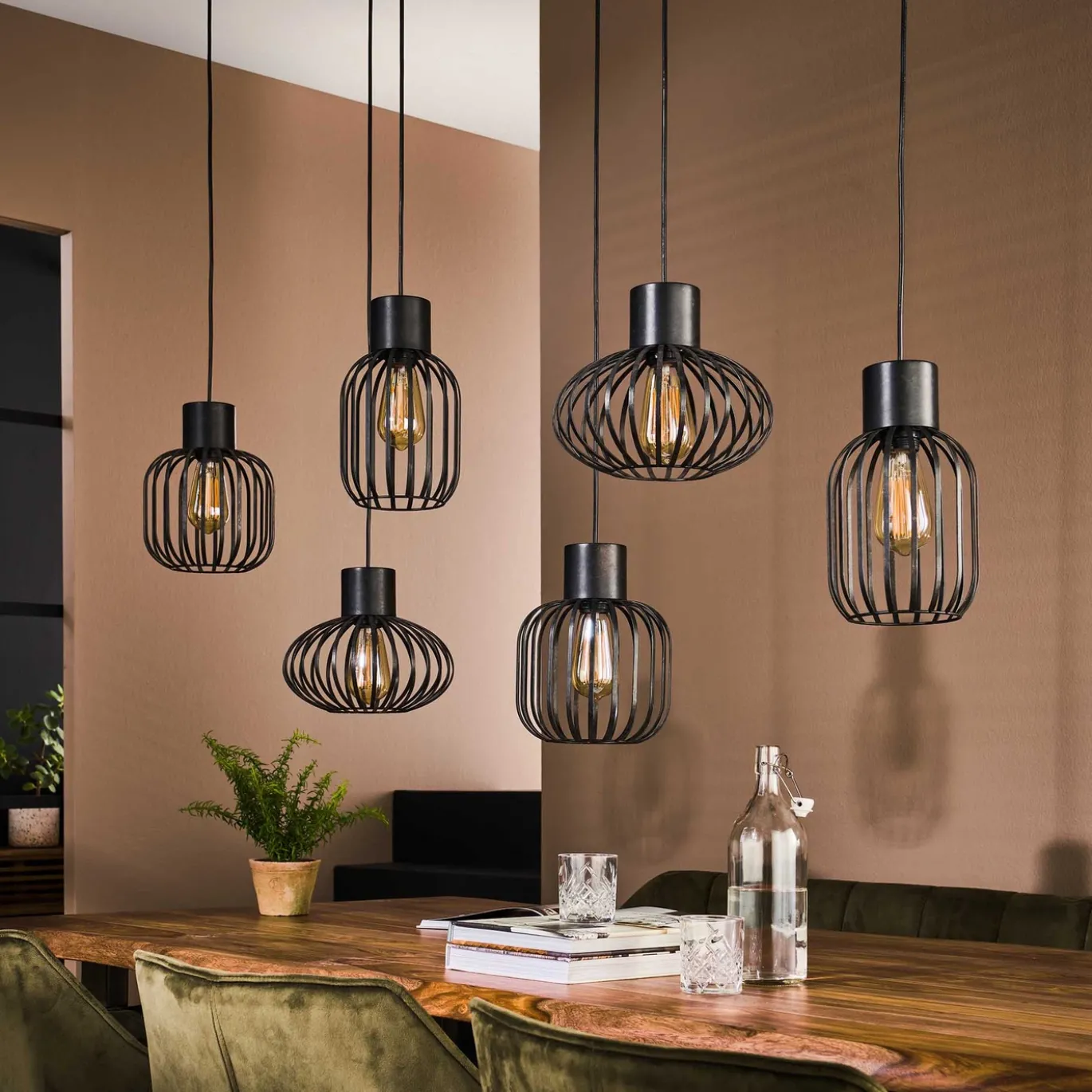 Hanglamp 6-Lichts Mix Metal Charcoal - Giga Meubel