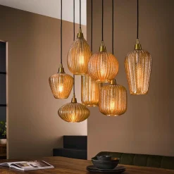 Hanglamp 7-Lichts Pattern Mix Amberkleurig Glas - Giga Meubel