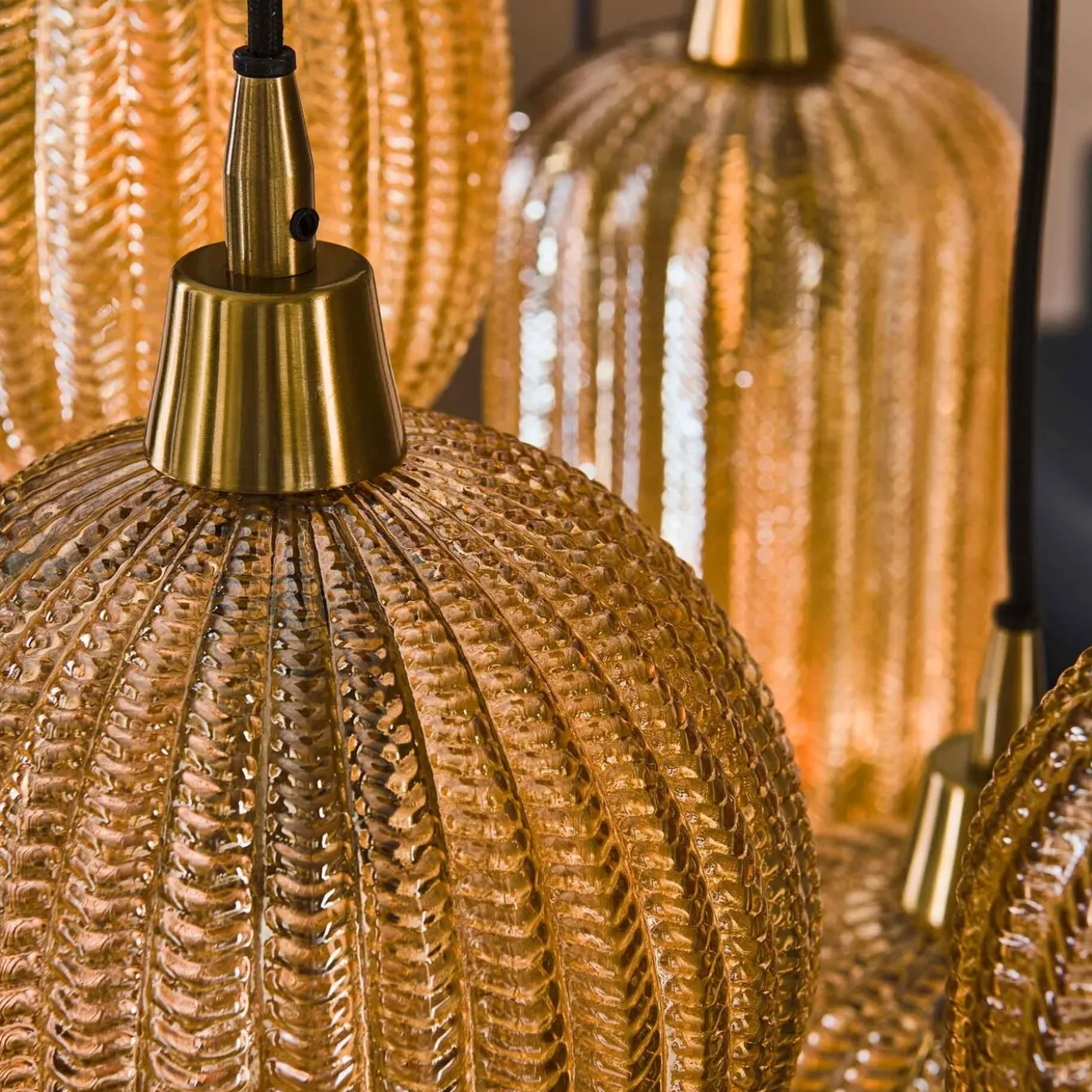 Hanglamp 7-Lichts Pattern Mix Amberkleurig Glas - Giga Meubel