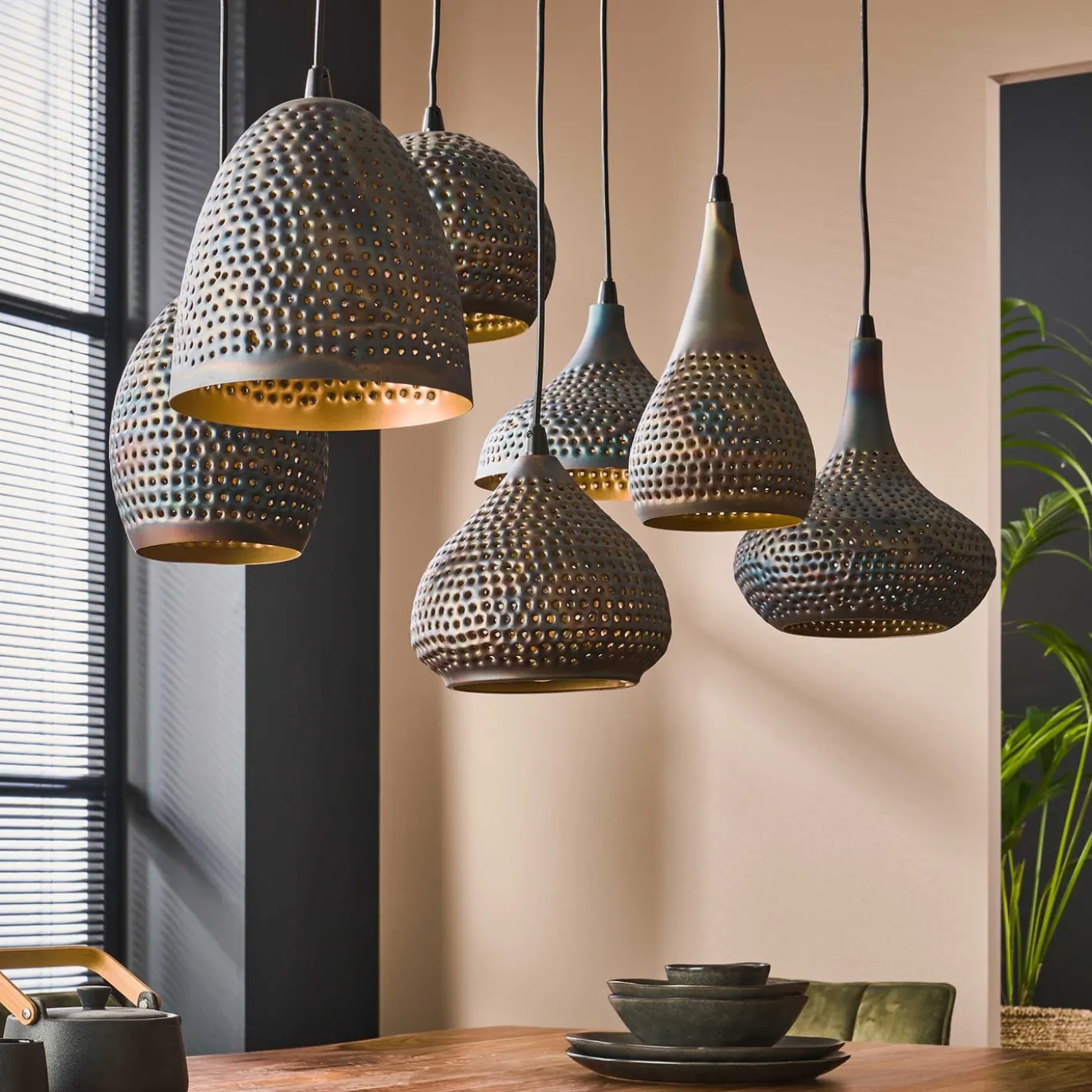 Hanglamp 7-Lichts Punch Mix Zwart Bruin - Giga Meubel