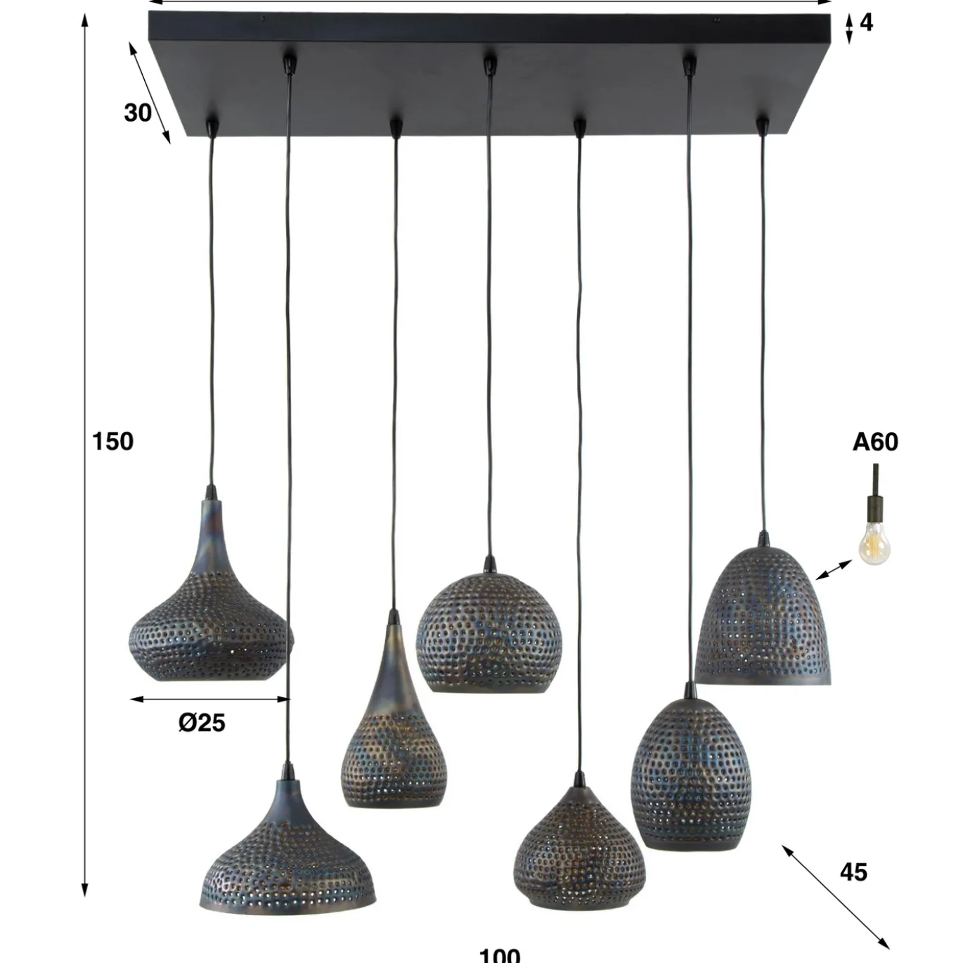 Hanglamp 7-Lichts Punch Mix Zwart Bruin - Giga Meubel