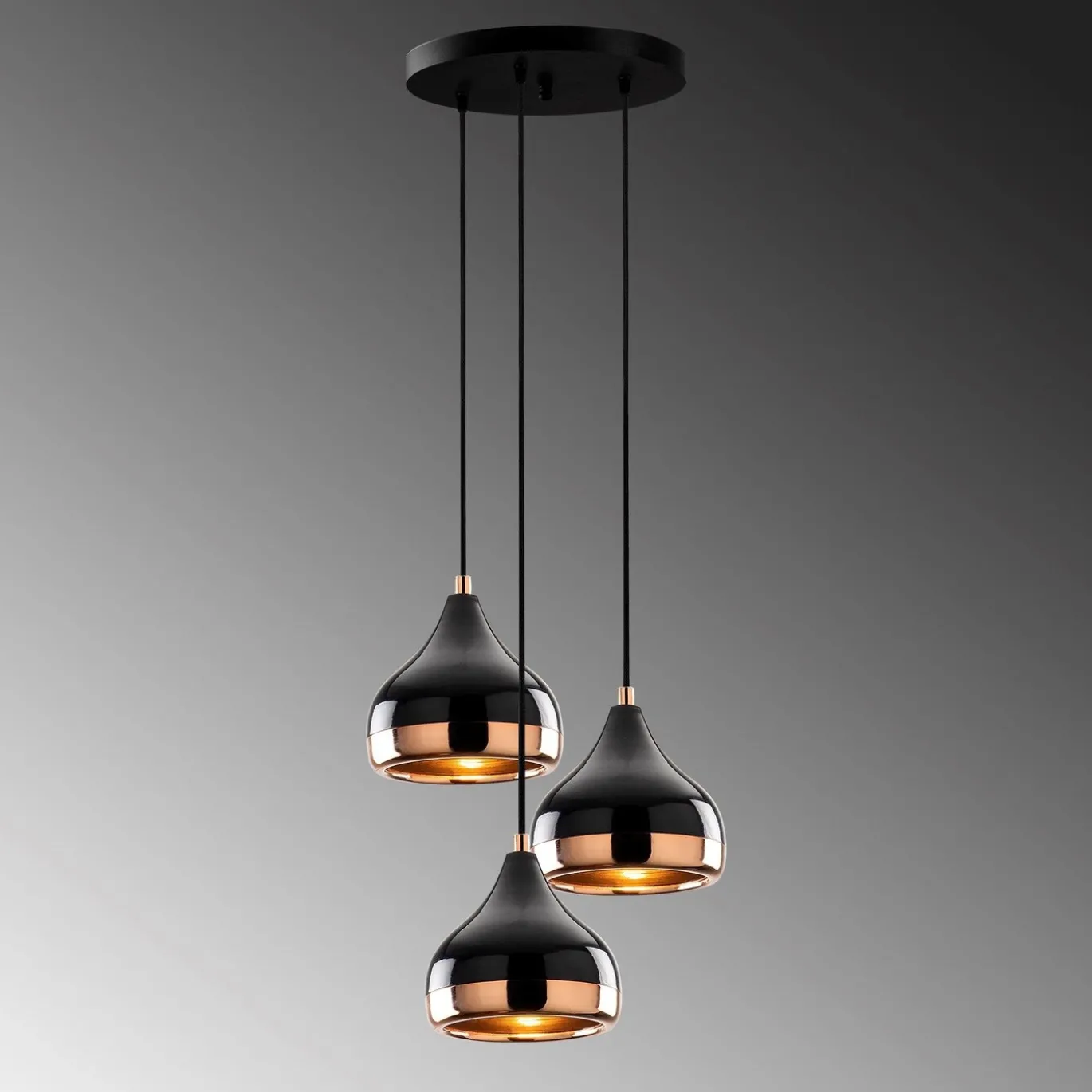 Hanglamp 3-Lichts Yildo Getrapt Metaal Zwart Koper