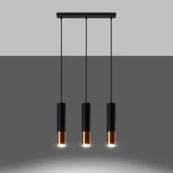 Hanglamp Loopez 3-Lichts Zwart/Koper - Giga Meubel