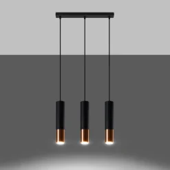 Hanglamp Loopez 3-Lichts Zwart/Koper - Giga Meubel