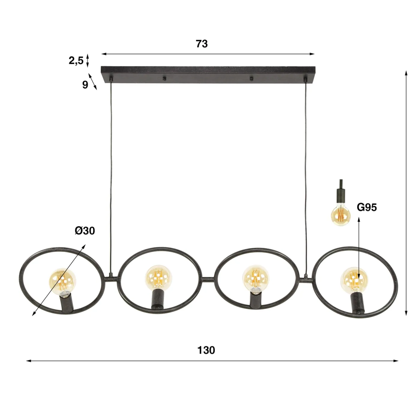Hanglamp Loop 4-lichts Artic Zwart - Giga Meubel