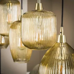 Hanglamp 5L Stripe Glass Mix Amberkleurig - Giga Meubel