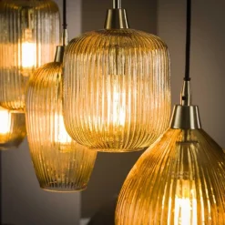 Hanglamp 5L Stripe Glass Mix Amberkleurig - Giga Meubel