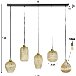 Hanglamp 5L Stripe Glass Mix Amberkleurig - Giga Meubel