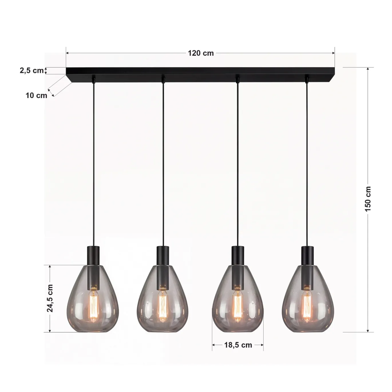 Hanglamp Manuela 4-Lichts Smoke Glas - Giga Meubel
