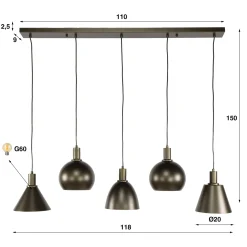 Hanglamp Metallo Mix 5-lichts Sienna Bruin - Giga Meubel