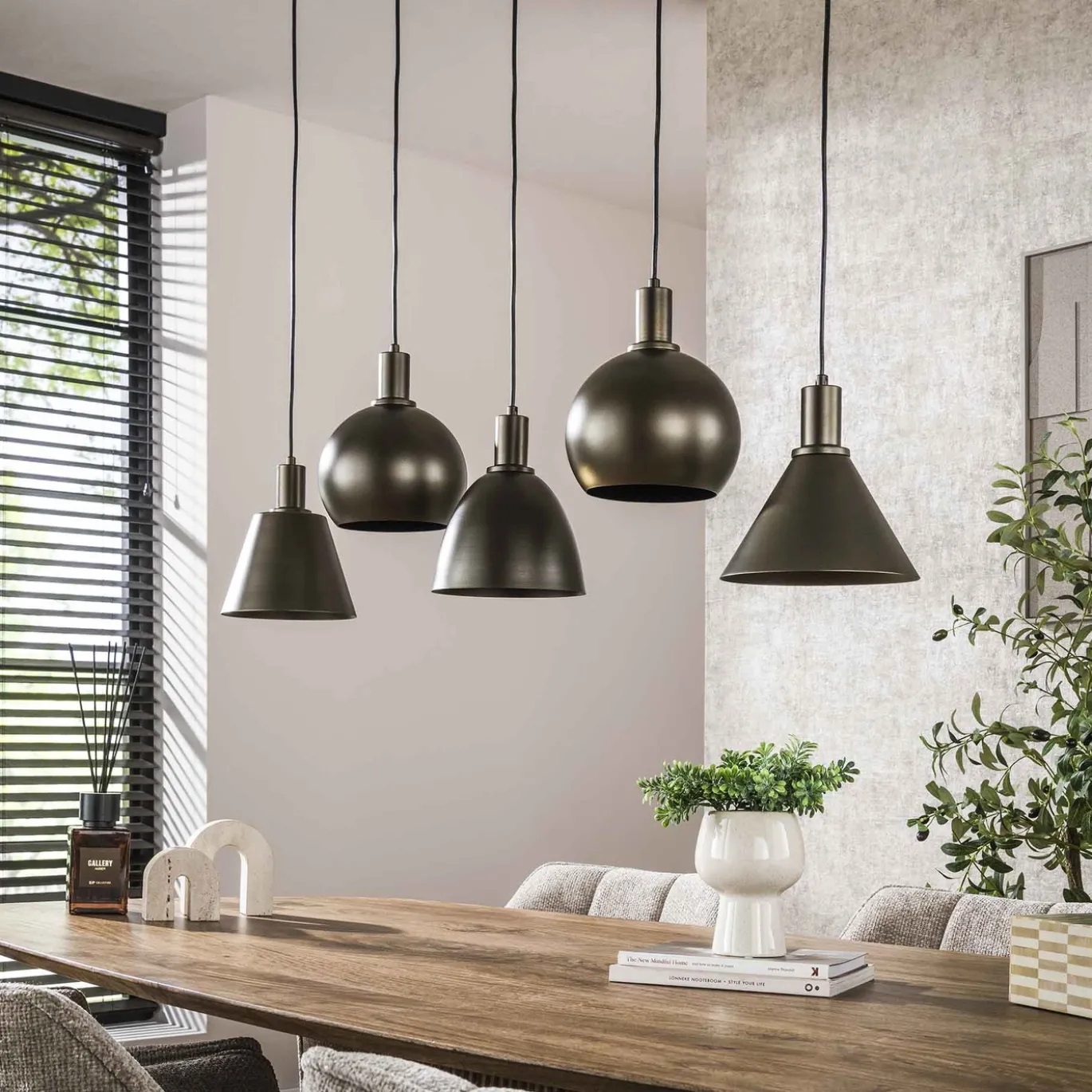 Hanglamp Metallo Mix 5-lichts Sienna Bruin - Giga Meubel