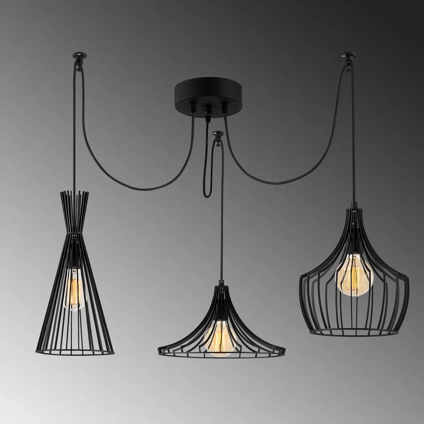 Hanglamp Mezopotamya Clip Zwart 3-Lichts
