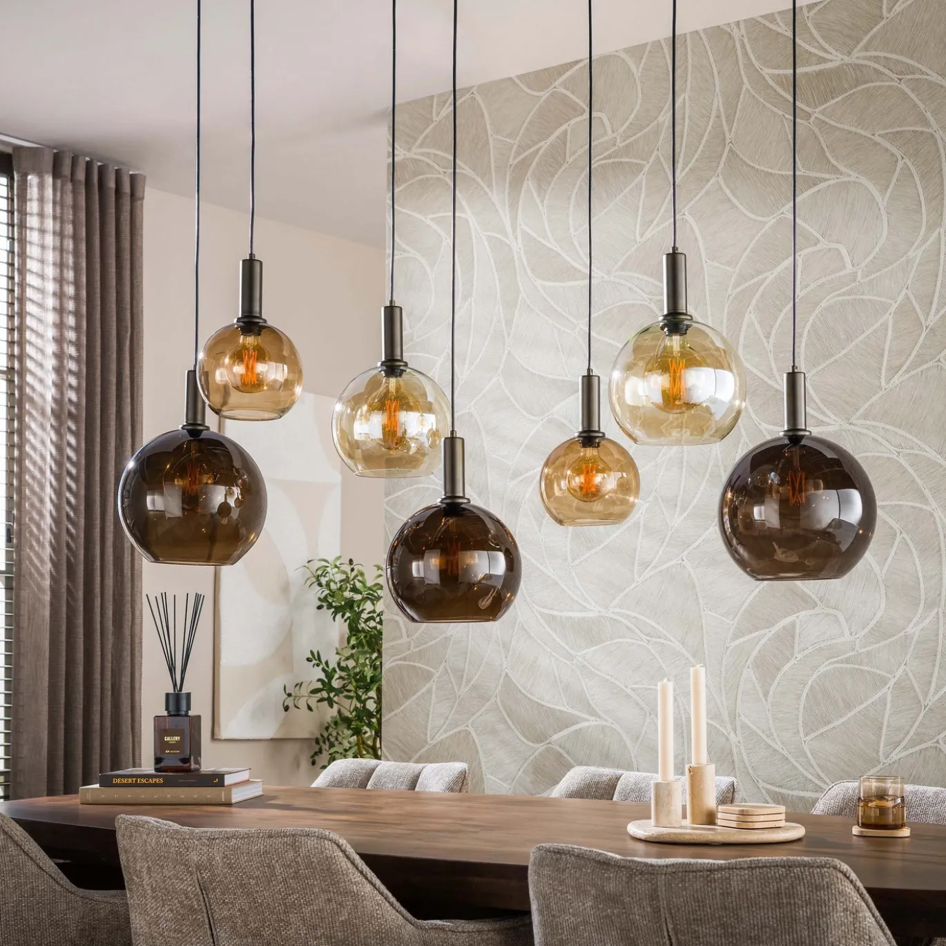 Hanglamp Moka 4+3-Lichts Multi Bruin - Giga Meubel