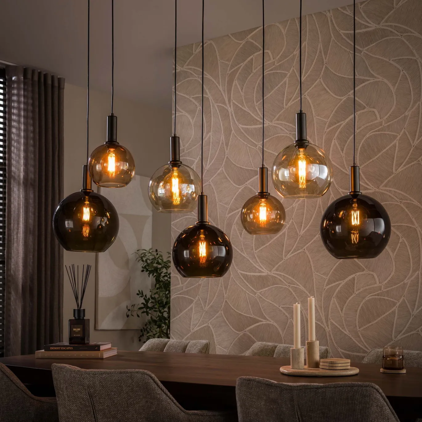 Hanglamp Moka 4+3-Lichts Multi Bruin - Giga Meubel