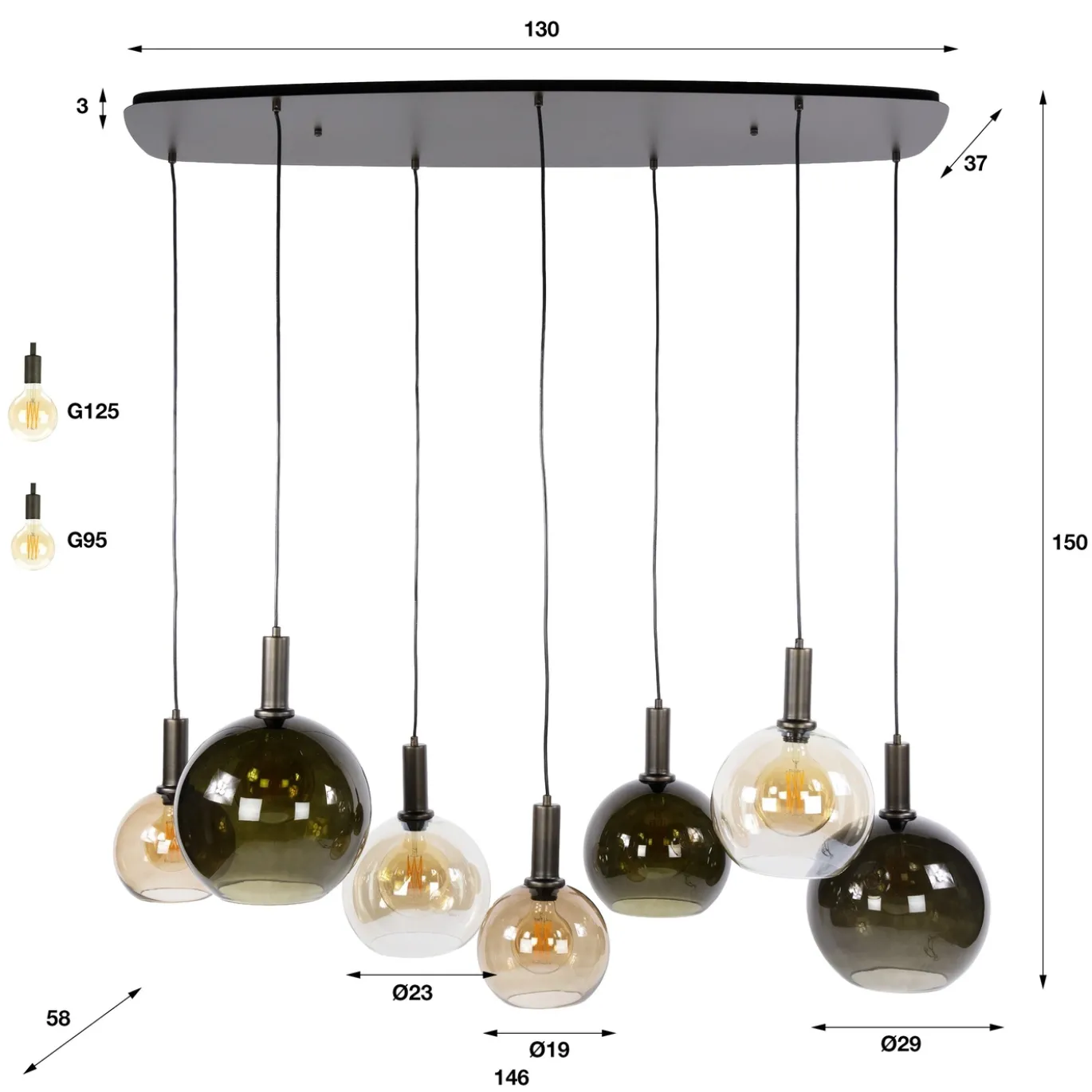 Hanglamp Moka 4+3-Lichts Multi Bruin - Giga Meubel