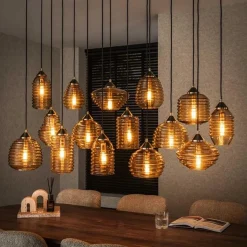 Hanglamp 5+5+5 Rib Glass Amber - Giga Meubel