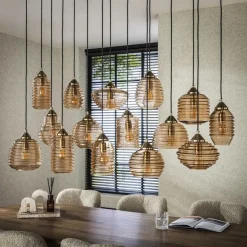 Hanglamp 5+5+5 Rib Glass Amber - Giga Meubel