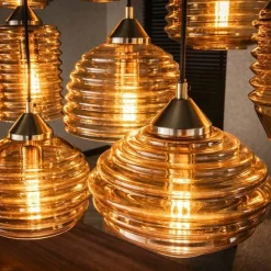 Hanglamp 5+5+5 Rib Glass Amber - Giga Meubel