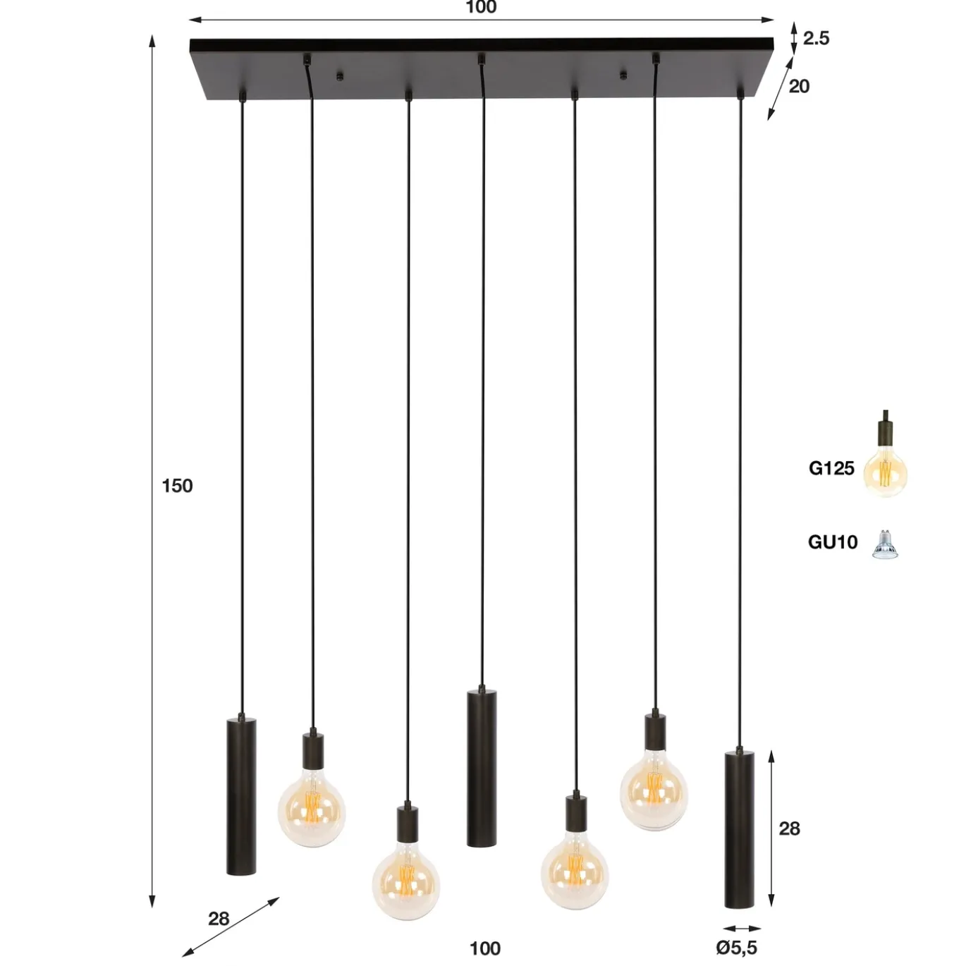 Hanglamp Senso 4+3-Lichts Sienna Bruin - Giga Meubel