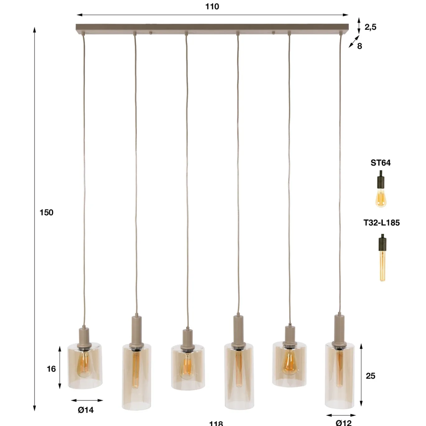 Hanglamp Sepiora 6-Lichts Beige - Giga Meubel