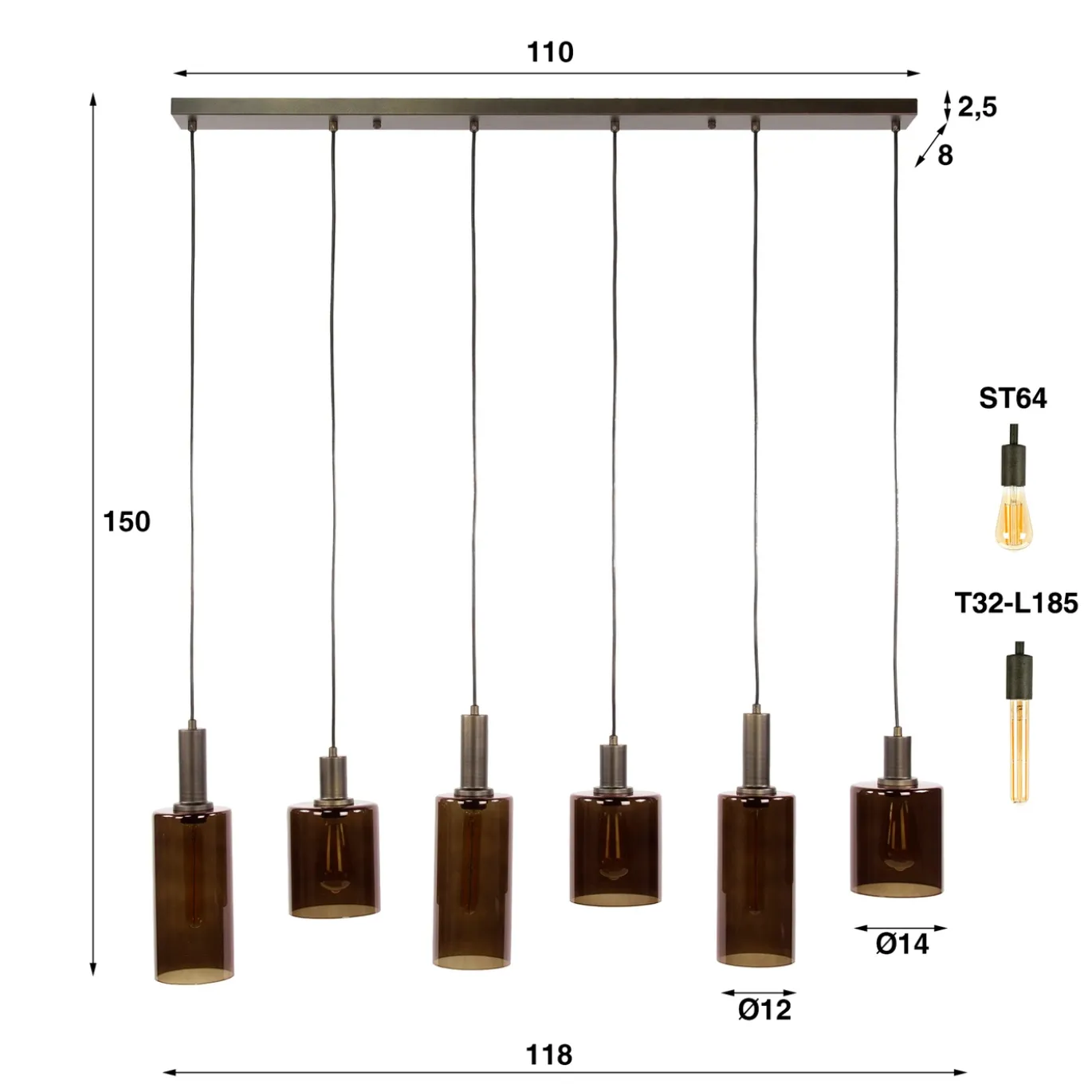 Hanglamp Sepiora 6-Lichts Bruin - Giga Meubel