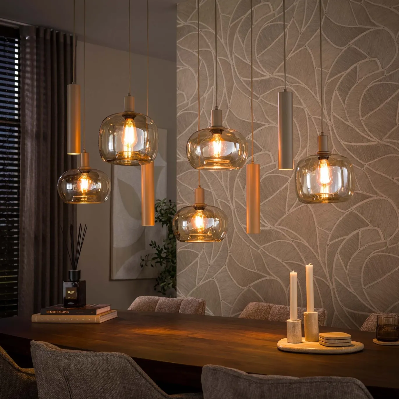 Hanglamp Serene 5+4-Lichts Beige - Giga Meubel