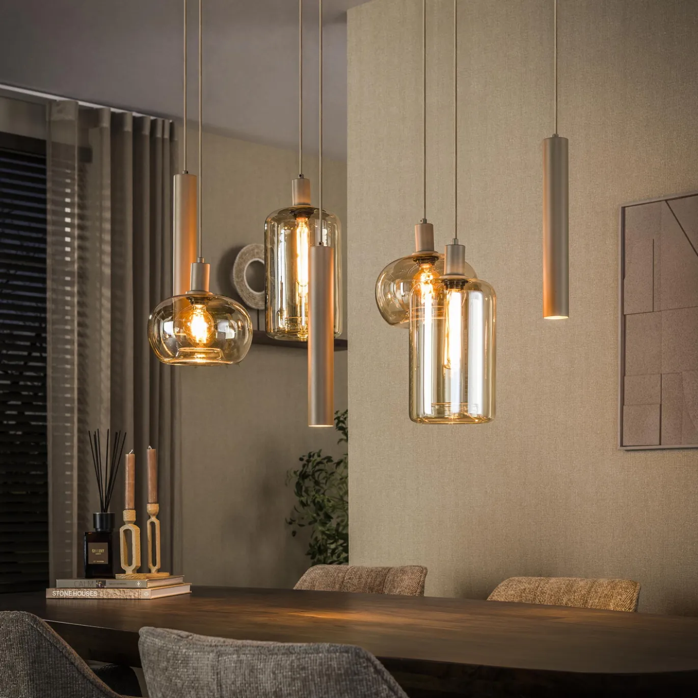Hanglamp Serene 4+3-lichts Beige - Giga Meubel