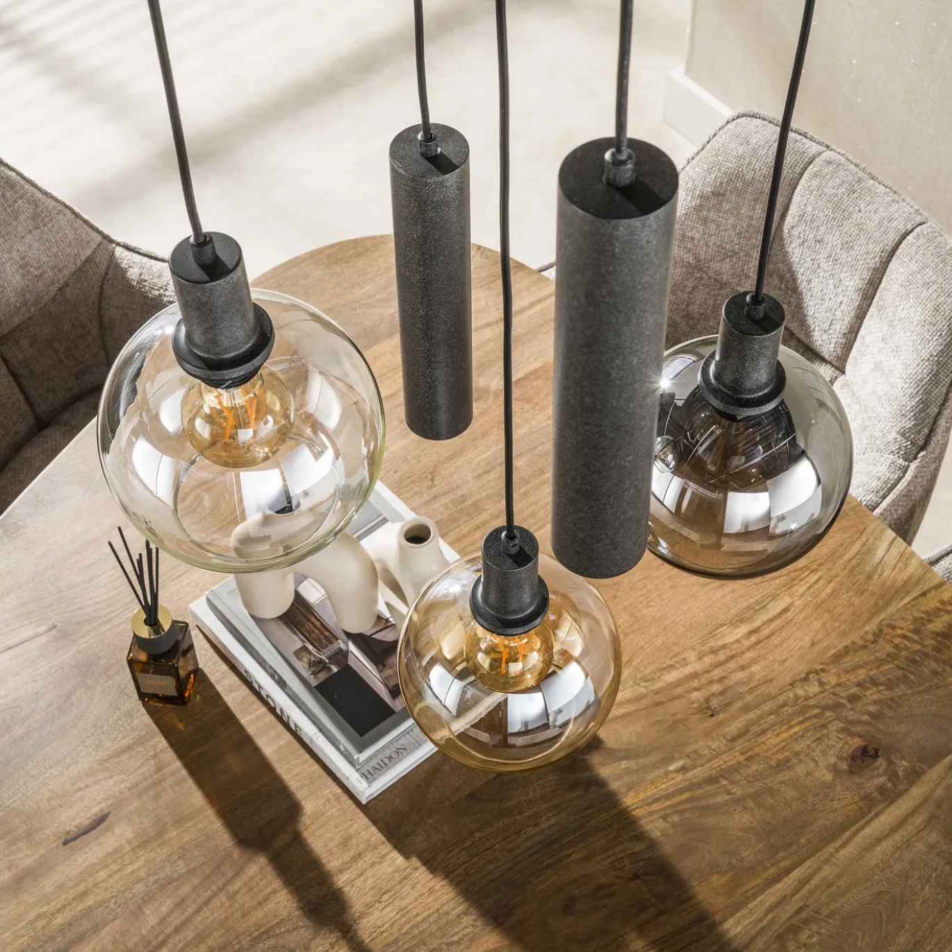 Hanglamp Sfera Tricolore Getrapt 5-lichts Artic Zwart - Giga Meubel