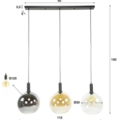 Hanglamp Sfera Tricolore 3-lichts Artic Zwart - Giga Meubel